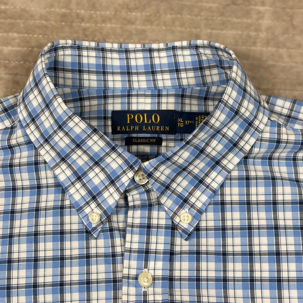 Polo Ralph Lauren Mens XL Classic Fit Blue Plaid Button Down Shirt Stretch